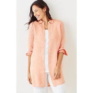 J. Jill Love Linen Coral Button Down Tunic M Oversized Pocket Hi-Lo